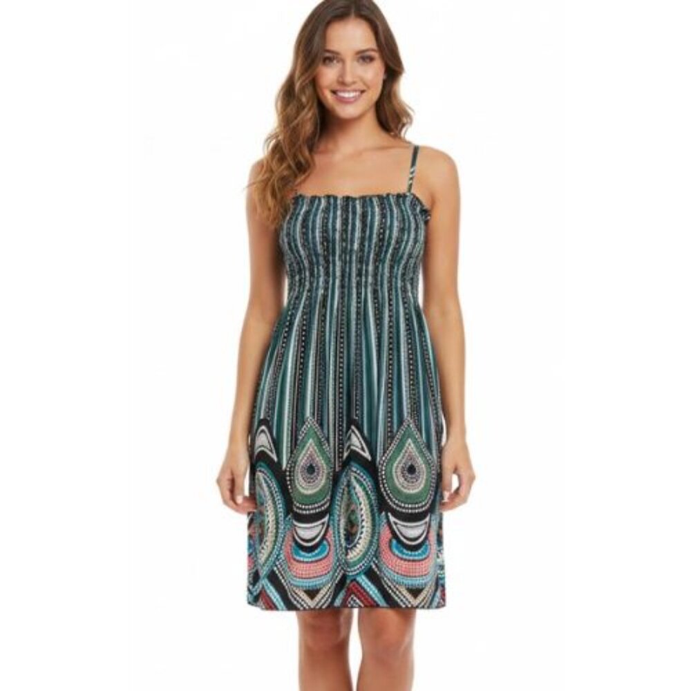 Kalindi Chic Straps Multicolor Summer Dress Dark Green Black Red
